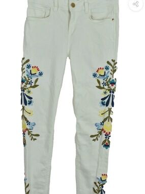 Zara White Skinny Jeans with Multicolor Floral Embroidery 10 women’s